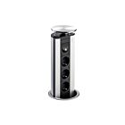 EVOLINE Port NIGHTLIGHT mit Edelstahldeckel und blauen LEDs - die versenkbare Energiebox mit 3 Steckdosen und LED / Schukosteckdosen / Steckdose