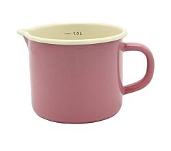 KRÜGER 104139 Milchtopf mit Ausguss 1000 ml mit Literskala, Rosa, Stahlemaille