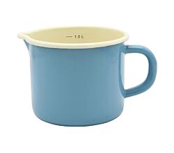 KRÜGER 105693 Milchtopf mit Ausguss 1000 ml mit Literskala, Blau, Stahlemaille