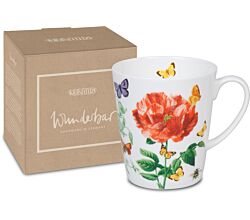 KÖNITZ 1152552978 Becher Wunderbar BLUMEN COLLAGE ROT im Geschenkkarton - 600 ml aus Bone China Porzellan