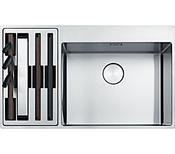 FRANKE Spüle BOX CENTER BWX 220-54-27 A Workcenter links mit Druckknopfventil / Ausschnitt Slimtop 840 x 490 mm - R10