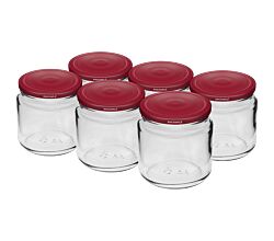Browin 132217 Glas, 212 ml mit dunkelrotem Schraubverschluss TO Ø 66 mm, 6 Stk.