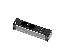 BACHMANN Alu Schuko-Steckdoseneinheit 2-fach mit 2-fach USB-Charger / Steckdosenleiste / Tisch-Steckdosen / Schukosteckdosen