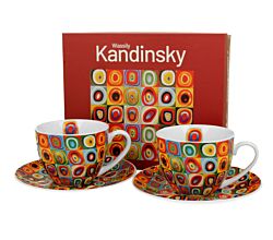 DUO ART GALLERY 2er-Set Tassen 270 ml SQUARES WITH CIRCLES inspired by W. Kandinsky, mit Untertassen, New Bone China Porzellan