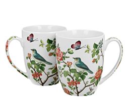 DUO CROCUS Kollektion 2er-Set klassische Becher 350 ml BIRDS ON A BRANCH, New Bone China Porzellan