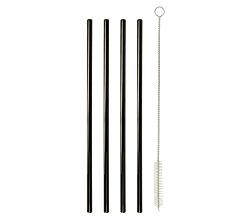 Metaltex 253183000 Trinkhalme INOX in Schwarz gerade 4 Stk. mit Reinigungsbürste / Strohhalme