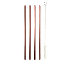 Metaltex 253184000 Trinkhalme INOX in Kupferfarbe gerade 4 Stk. mit Reinigungsbürste / Strohhalme