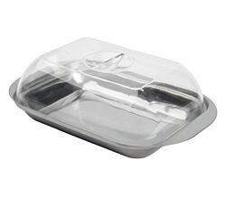 METALTEX 253307000 Butterdose aus Edelstahl mit transparentem Runddeckel, 18 x 12 x 5,5 cm