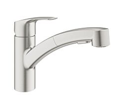 GROHE 30305DC1 Küchenarmatur Eurosmart Einhand-Spültischbatterie mit herausziehbarer Spülbrause, 1/2 Zoll, supersteel