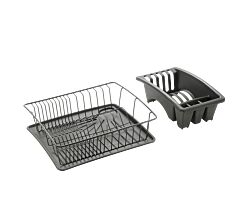 METALTEX 325526000 Aquatex Plus Lava Spülkorb mit Schale und Bestecksammler 35 x 30 x 12 cm TouchTherm, matt schwarz / Geschirrkorb / Abtropfgestell