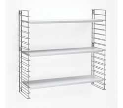 METALTEX 377606326 Bücherregal TOMADO mit 3 weißen Böden u. Seitengittern in gefrostetem silber / Hängeregal / TOMADO-Regalsystem