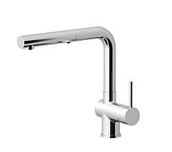 AquaCucina 45005-00 Armatur LAGO S in CHROM Zugauslauf mit Laminar-Dualbrause / Küchenarmatur / Einhebelmischer