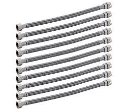 10er SET Flexibler Edelstahlschlauch 500 mm mit 3/8 Zoll Verschraubung und 3/8 Zoll Quetschverbindung / Anschlussschlauch