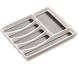 KESPER 30092 Besteckkasten 40,5 x 30,5 x 4,5 cm mit 6-fach Einteilung, PP-Kunststoff, weiß/grau / Besteckeinsatz