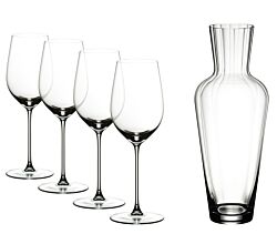 RIEDEL 5449/15-MOS VERITAS Riesling/Zinfandel Weinglas 4er Set & Mosel Dekanter