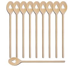 10er SET METALTEX 570318000 Kochlöffel oval 30 cm aus Buchenholz, Motiv Tannenbaum / Backzubehör / Kochzubehör