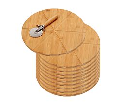 10er SET KESPER 58462 Pizzateller 32 cm aus Bambus mit extra Pizzaschneider / Holzteller / Pizzaunterlage / Pizza-Holzteller / Holzgeschirr