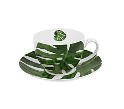 DUO FLORAL Tasse 250 ml MONSTERA mit Untertasse, New Bone China Porzellan