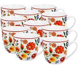 10er SET DUO ETNO Becher 460 ml ŁOWICZ in Tragetasche, New Bone China Porzellan