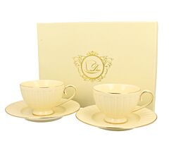 DUO ECRU 22674 2er-Set Tassen 220 ml mit Untertassen mit Untertassen, New Bone China Porzellan