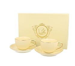 DUO ECRU 2er-Set Espressotassen 120 ml ICE CREAM mit Untertassen, New Bone China Porzellan
