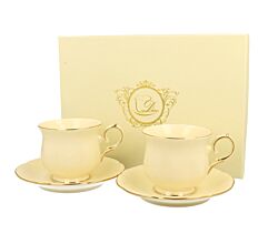 DUO ECRU 22711 2er-Set Tassen 260 ml mit Untertassen mit Untertassen, New Bone China Porzellan