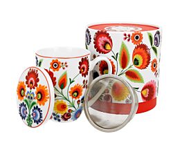 DUO ETNO Becher 380 ml ŁOWICZ mit Teesieb, New Bone China Porzellan
