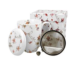 DUO FLORAL Becher 380 ml SAFA mit Teesieb, New Bone China Porzellan