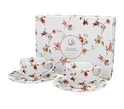 DUO FLORAL 2er-Set Espressotassen 90 ml SAFA mit Untertassen, New Bone China Porzellan