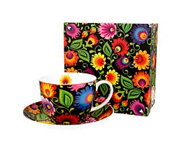 DUO ETNO 24678 Jumbobecher 470 ml mit Untertasse ETNIC mit Untertasse, New Bone China Porzellan