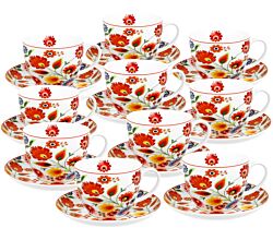 10er SET DUO ETNO Jumbobecher 470 ml ŁOWICZ mit Untertasse, New Bone China Porzellan