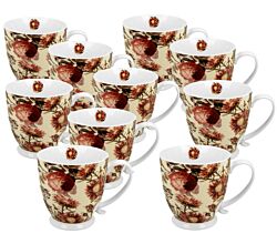 10er SET DUO FLORAL Jumbobecher 480 ml PEONY mit Fuß, New Bone China Porzellan