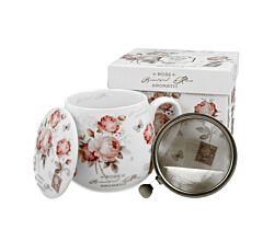 DUO FLORAL Fassbecher 430 ml SECESSION mit Teesieb, New Bone China Porzellan