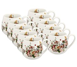 10er SET DUO FLORAL Fassbecher 430 ml VINTAGE FLOWERS WHITE New Bone China Porzellan
