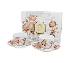 DUO FLORAL 2er-Set Espressotassen 90 ml SECESSION mit Untertassen, New Bone China Porzellan