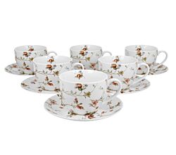 DUO FLORAL 6er-Set Tassen 220 ml SAFA mit Untertassen, New Bone China Porzellan