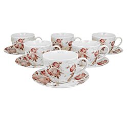 DUO FLORAL 6er-Set Tassen 220 ml SECESSION mit Untertassen, New Bone China Porzellan