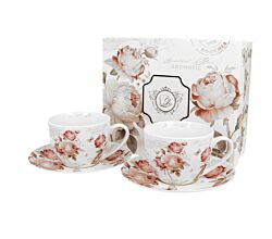 DUO FLORAL 2er-Set Tassen 280 ml SECESSION mit Untertassen, New Bone China Porzellan
