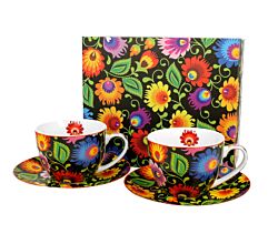 DUO ETNO 2er-Set Tassen 250 ml ETNIC mit Untertassen, New Bone China Porzellan