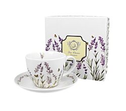 DUO FLORAL Jumbobecher 470 ml PROVANCE mit Untertasse, New Bone China Porzellan