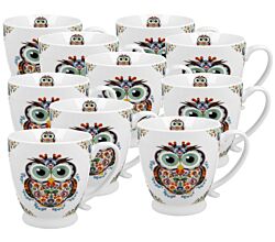 10er SET DUO ETNO Jumbobecher 480 ml OWL mit Fuß, New Bone China Porzellan