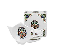 DUO ETNO 4er-Set Teebeutelhalter OWL New Bone China Porzellan