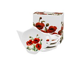 DUO FLORAL 4er-Set Teebeutelhalter CLASSIC POPPIES New Bone China Porzellan