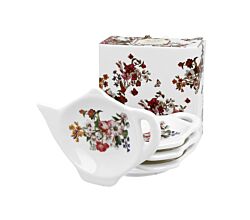 DUO FLORAL 4er-Set Teebeutelhalter VINTAGE FLOWERS WHITE New Bone China Porzellan