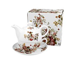 DUO FLORAL Tasse mit Teekanne VINTAGE FLOWERS WHITE New Bone China Porzellan