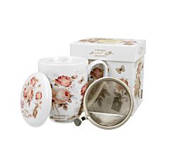 DUO FLORAL Becher 380 ml SECESSION mit Teesieb, New Bone China Porzellan