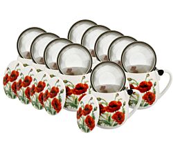 10er SET DUO FLORAL Fassbecher 430 ml CLASSIC POPPIES mit Teesieb, New Bone China Porzellan