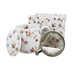 DUO FLORAL Fassbecher 430 ml SAFA mit Teesieb, New Bone China Porzellan