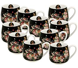 10er SET DUO FLORAL Fassbecher 430 ml VINTAGE FLOWERS BLACK New Bone China Porzellan