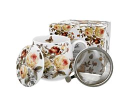 DUO FLORAL Fassbecher 430 ml ZAHRA mit Teesieb, New Bone China Porzellan
